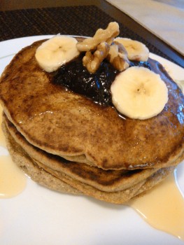 Oatmeal Pancakes with blueberry jam